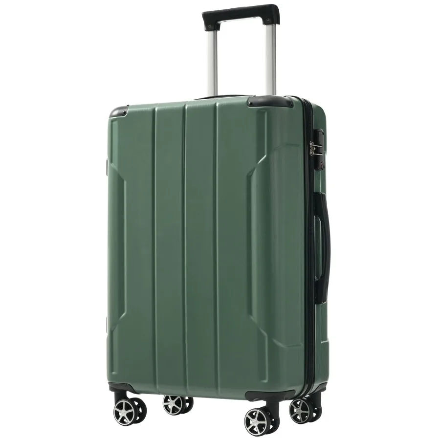 24 Inch Carry on Luggage 65L Capacity Suitcase with Wheels and TSA Lock ABS+PC Lightweight Checked Luggage for Travel Trip Gree