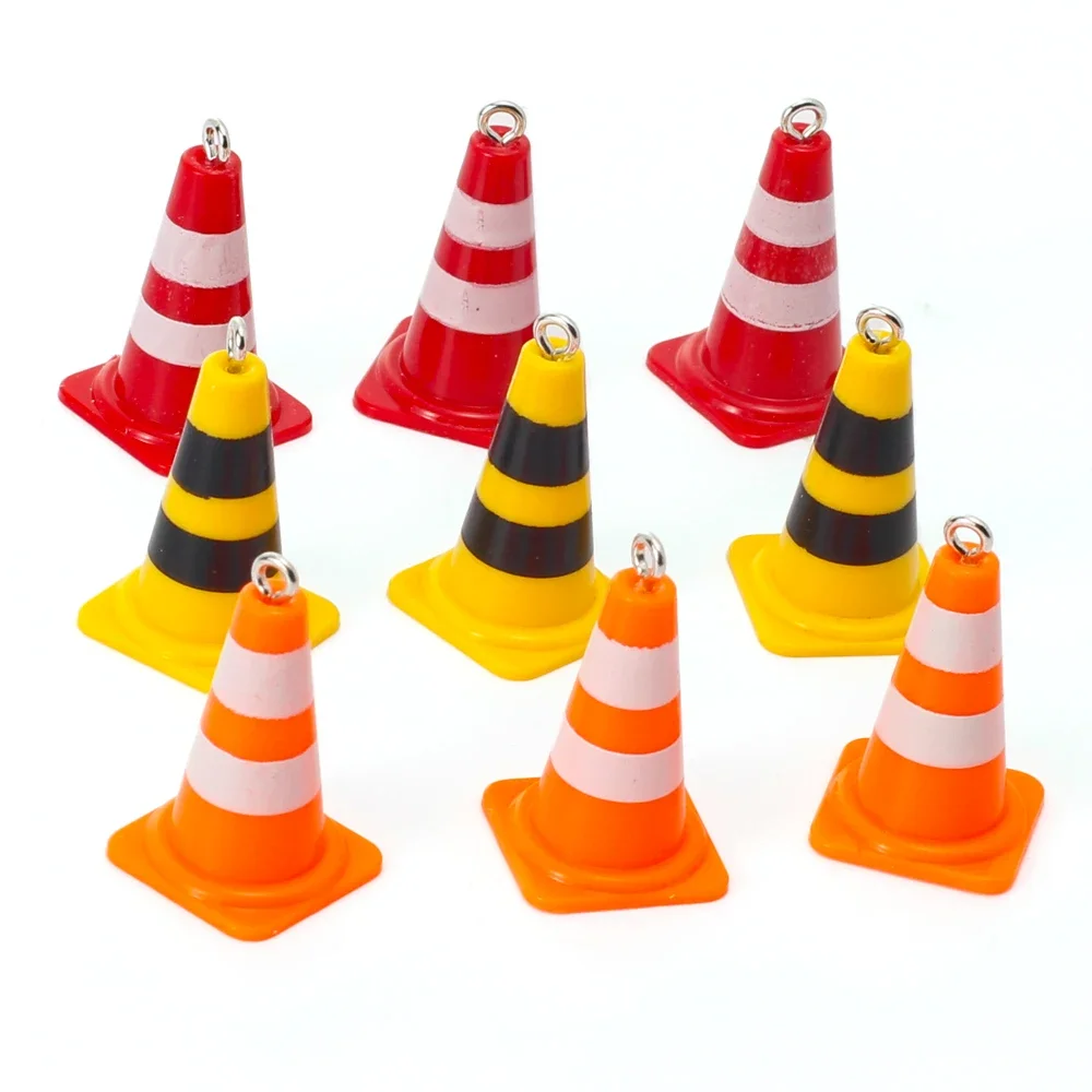 Mini Plastic Road Sign Traffic Cones Funny Charms Barricades Pendants for Necklace Earring Keychain Diy Jewelry Making Supplies