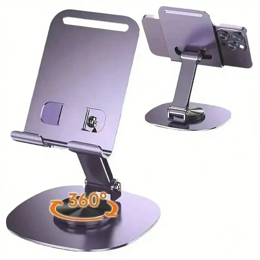 

Multifunctional Metal Phone Holder: 360° Rotating Base + Foldable Design, High-Quality Portable Desktop Companion For Tablets