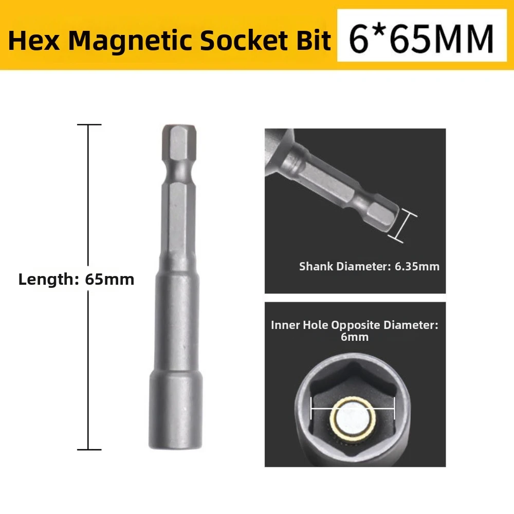 Magnetic Tip Impact Set 1/4 Inch Hex Shank Hexagonal Design Power Drill Bit Adapter 6-19mm Range Bolt Driver Nut Driver