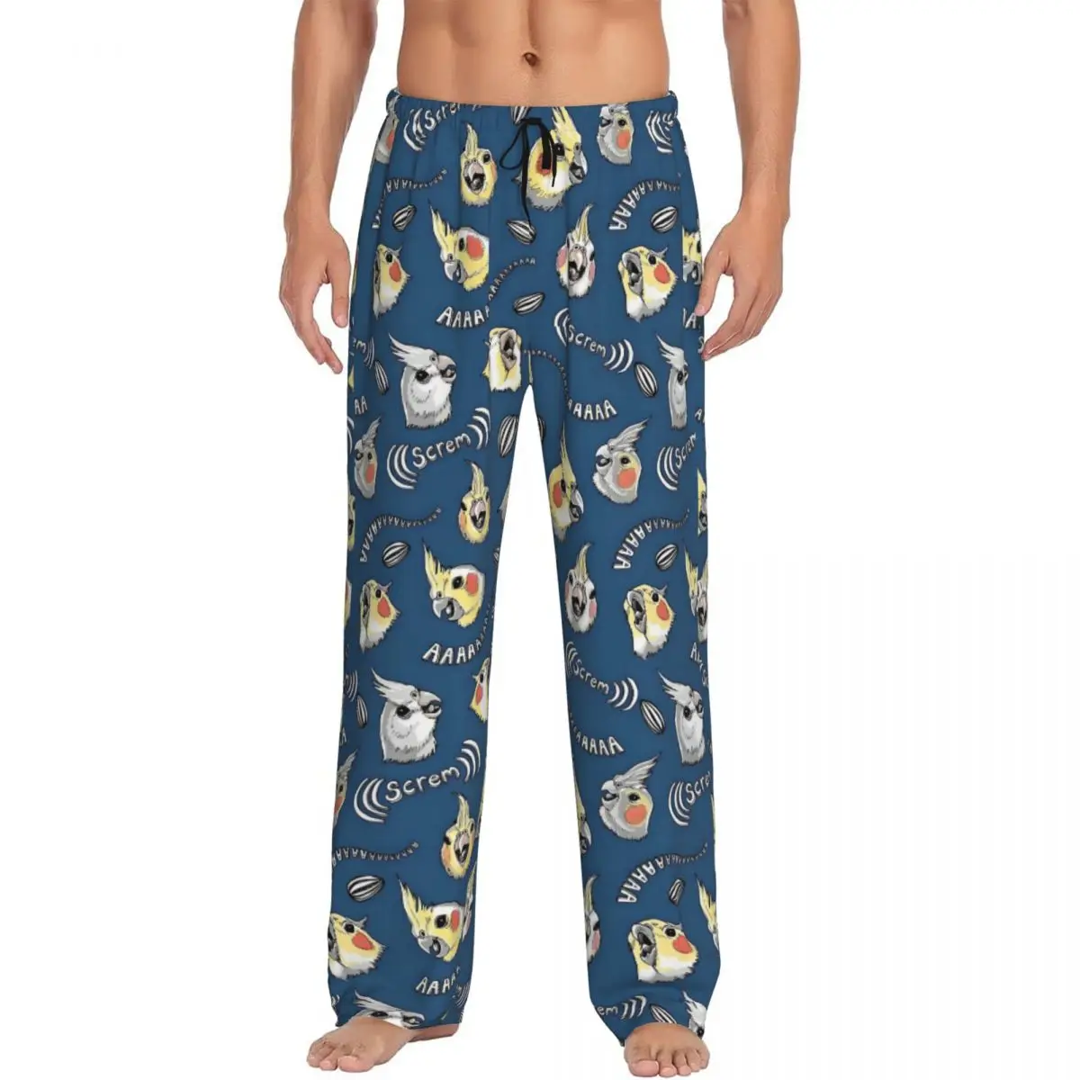 

Пижамные штаны с принтом попугая и птицы для мужчин, милая одежда для сна с попугаем и карманами