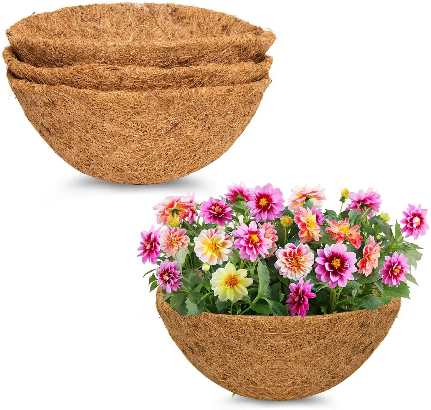 Natural Coconut Fiber Liner Flower Basket Round Hanging Basket Home Balcony Wall Planter Coconut Fiber Replacement Liner