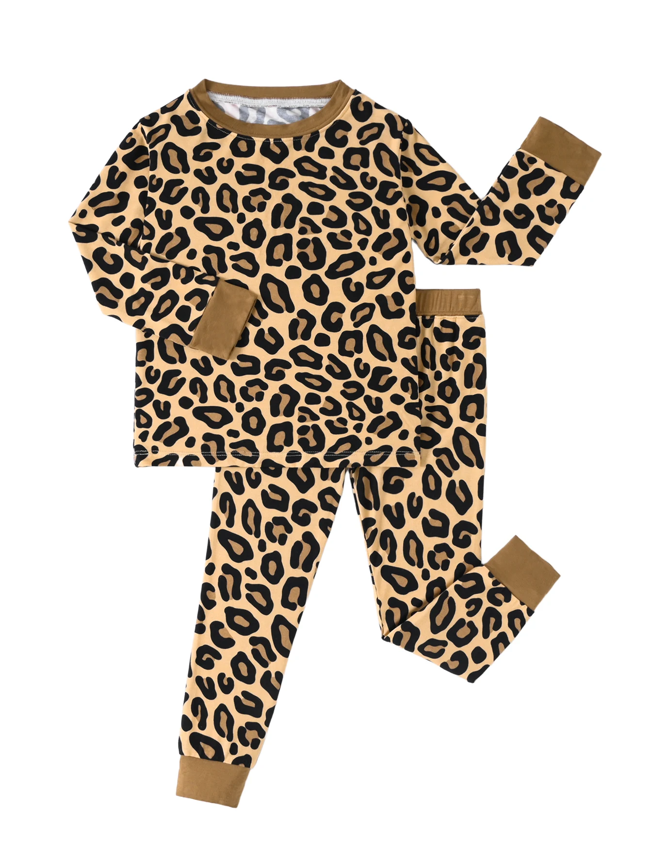 Baby two-piece leisure set. Bamboo fiber fabric, soft and breathable. New style with leopard print, long sleeves