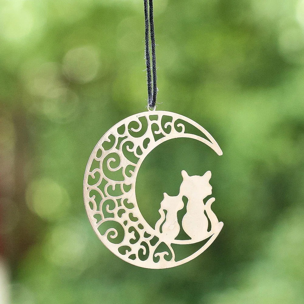 

Stainless Steel Wind Spinner Hanging Cat Moon Mirror Reflection Effect Wind Chimes Outdoor Wedding Decor Accessories 2Pcs 5cm