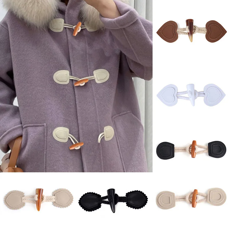

1PC Toggle Buttons PU Leather Horn Toggle Clasps Duffle Coat Closure Cord Cardigan Fasteners Clasp For Clothes DIY Decoration