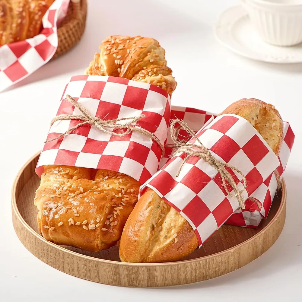 500 Sheets Sandwich Wrapping Paper, 12 X 12 Inches Red and White Checkered Paper Liners for Plastic Food Basket