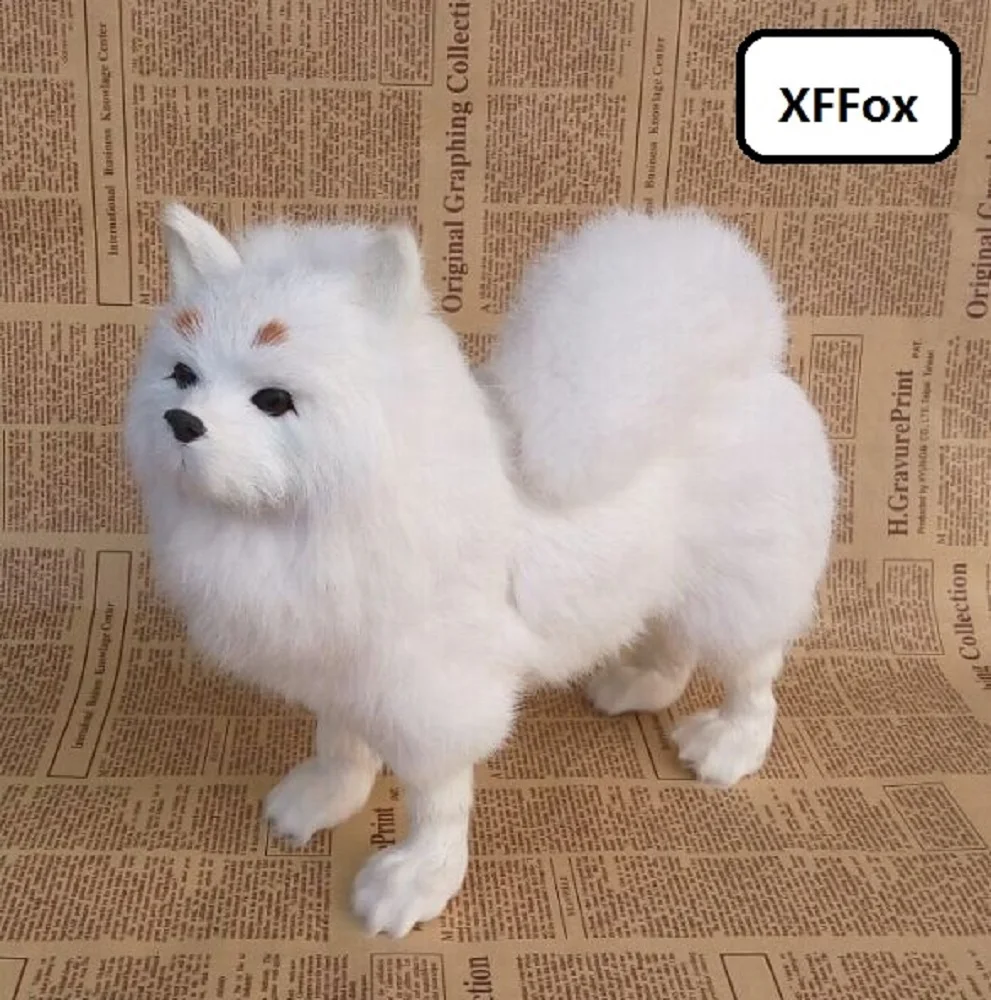 big white real life standing dog model plastic&furs Pomeranian dog gift about 28x25cm xf1601