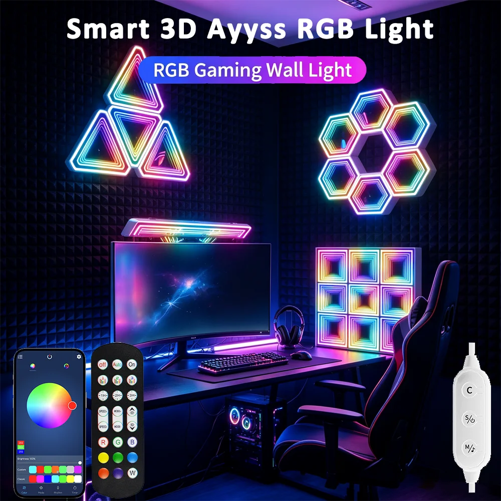 3D 3D Abyss Mirror RGB Smart LED Quantum Lamp RGB Wall Lamp Smart Pickup Rhythm Background Light for Bedroom Bedside Night Light - Aliexpress Deal