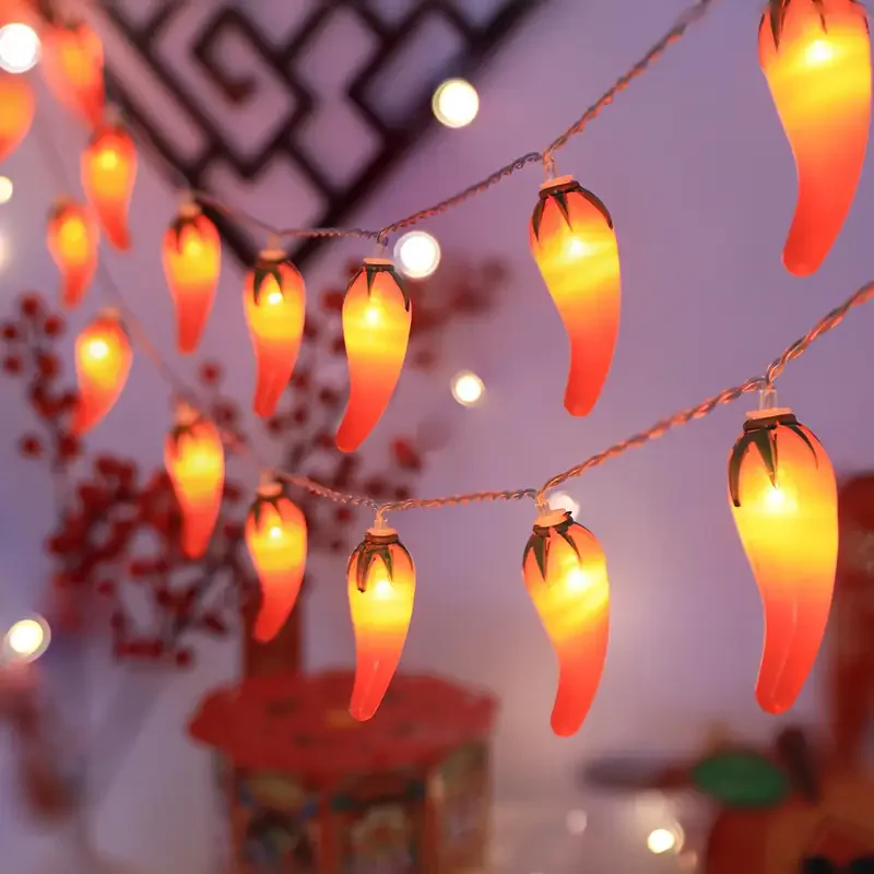 Guirnalda de luces de chile rojo de 10/20/40 LEDS, guirnalda de luces de pimienta, ideal para festivales de cosecha, Acción de Gracias, hogar, decoración interior de México