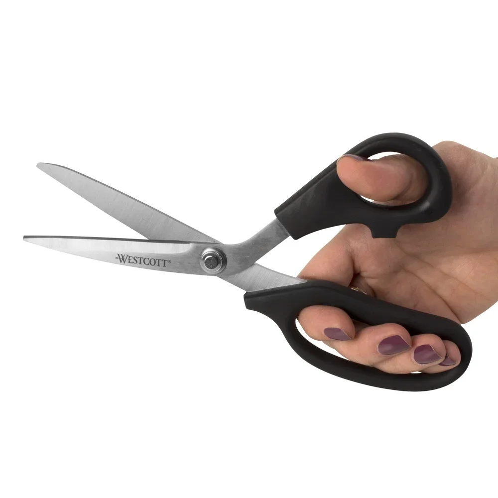 다목적 가위 세트 8인치 구부러진 손잡이 및 5인치 직선 블레이드 스테인레스 스틸 사무실 학교 가정용 2피스