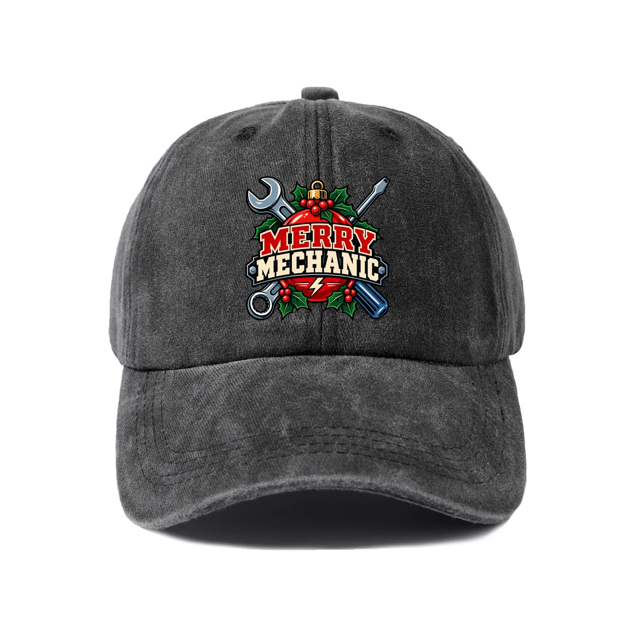 Merry Mechanic Tools Graphic Vintage Washed Baseball Cap, Adjustable Unisex Dad Hat, Casual Gift
