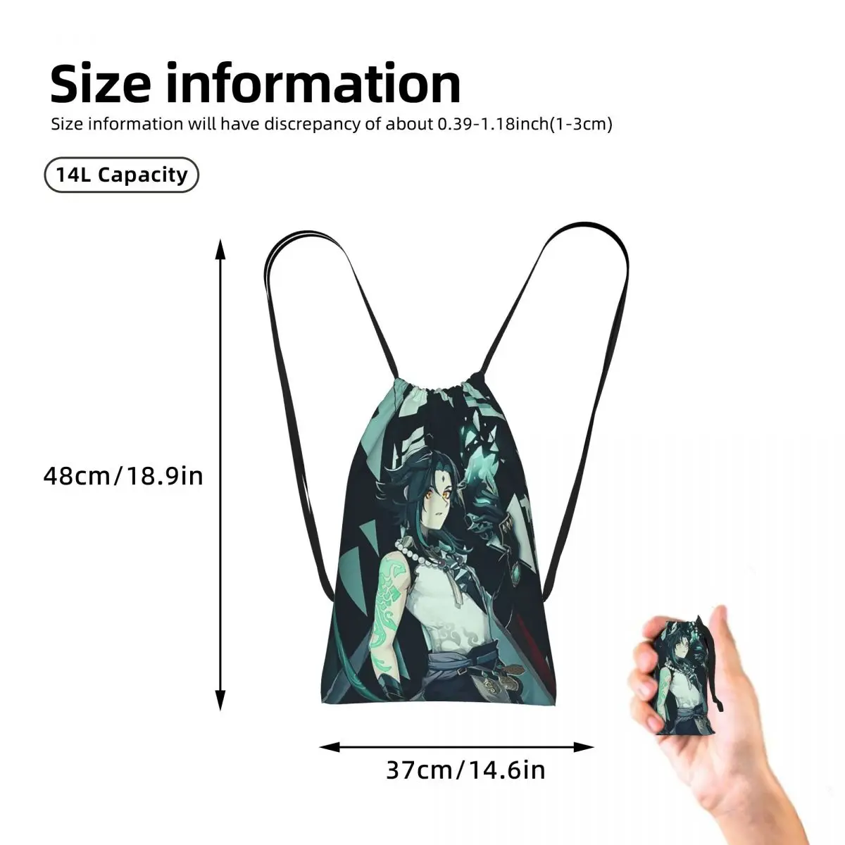 Genshin Impact Xiao Drawstring Backpack hiking cycling Bag Lightweight Foldable Storage Drawstring Bag for Men Women