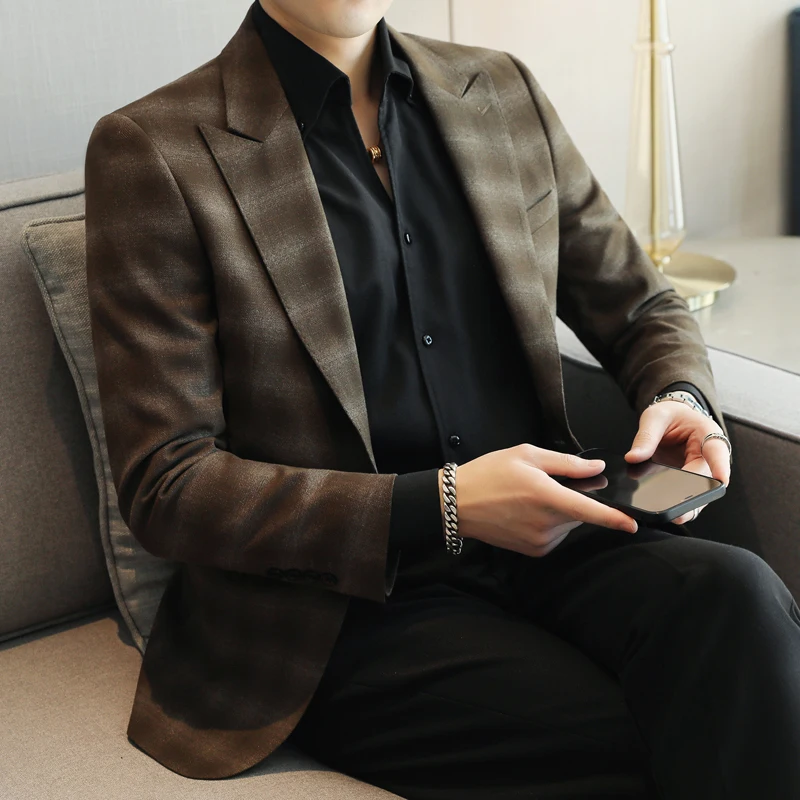 

British Style Casual Business Suit Jacket for Men Long Sleeve Slim Fit Wedding Groom Blazers Street Wear Social Party Jackets