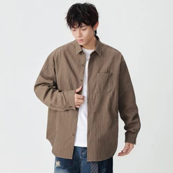 Man 3D Stripe Loose Casual Long Sleeve Cargo Shirts Men Streetwear Fashion Oversize Shirts Blouses Tops