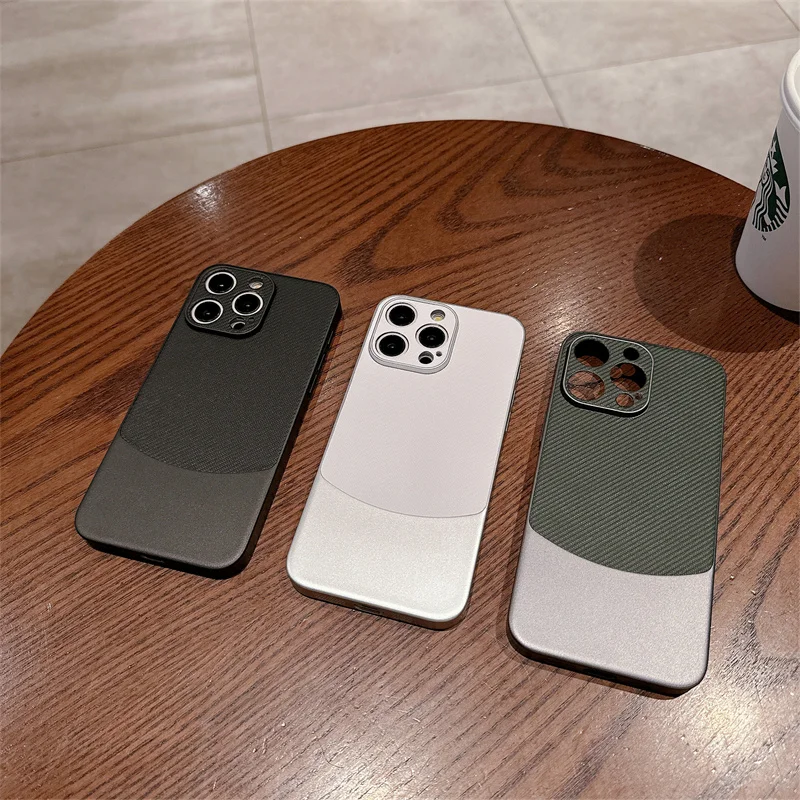 Dual Tone Carbon Fiber Phone Case Suitable For iPhone 15 14 13 12 11 Pro Max Lens Film Minimalist Anti Drop Case