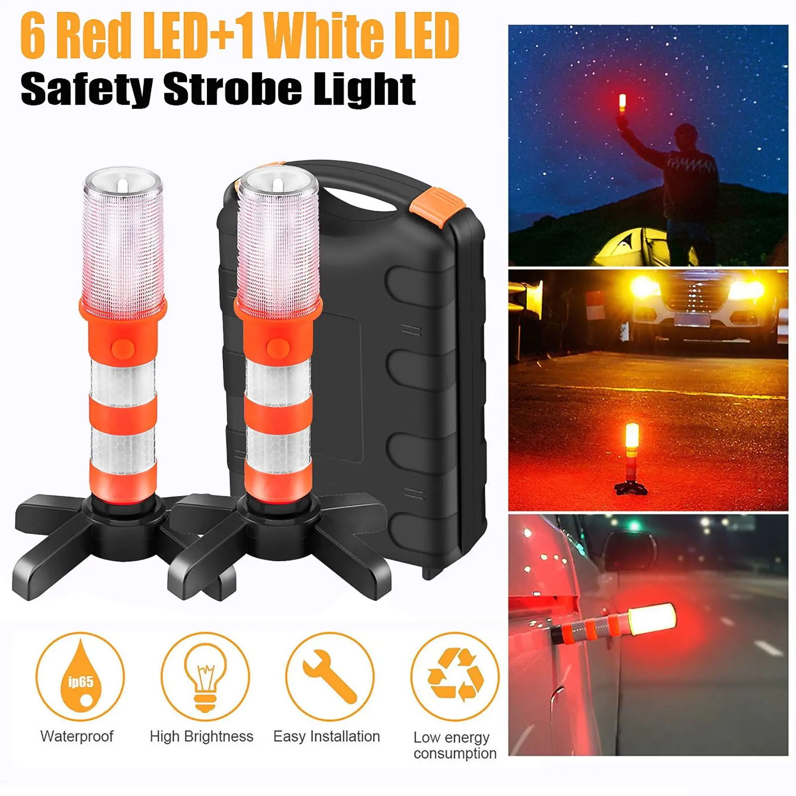 2pc LED Flashlight Emergency Camping Roadside Flares Detachable Stand Beacon Safety Strobe Light Warning Signal Alert SOS Lamps