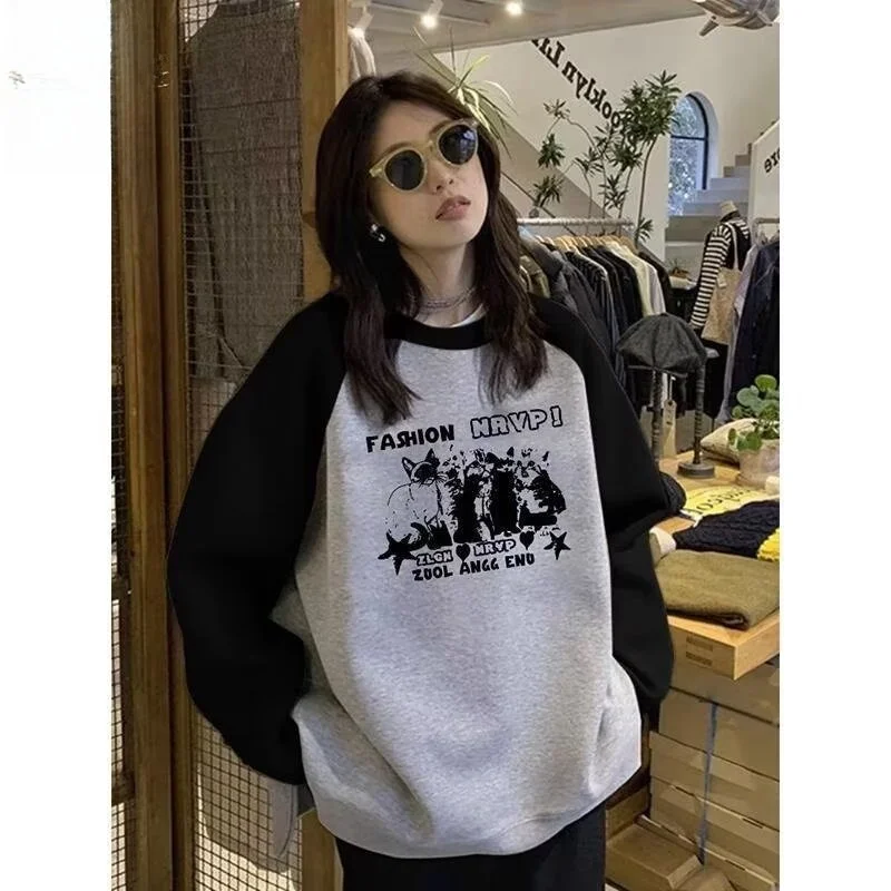 Spring and Autumn Kitten Graphic Hoodies American Fashion Y2K Women Loose and Retro Fresh Personality Harajuku Kawaii Clothes