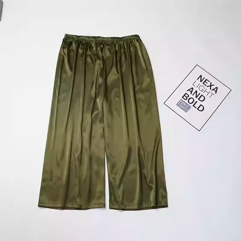 

Women's Silk Pajamas Calf-Length lounge Wear Pants Satin Thin Sleepwear Ladies Middle-Waist Comfortable Sleep Bottoms Shorts