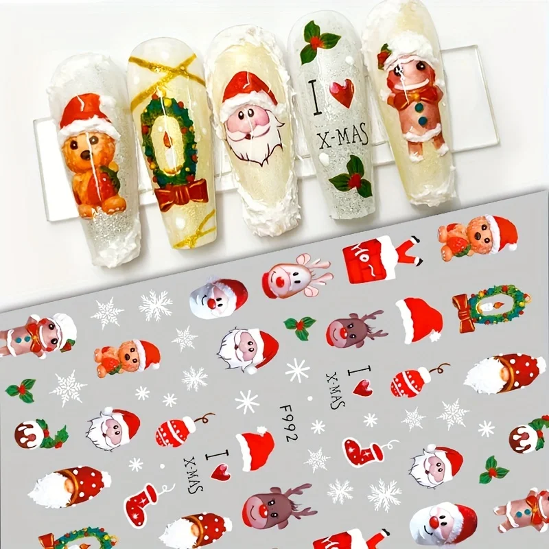 1PCS 3D Santa Claus Cartoon Nail Stickers Christmas Nail Art Supplies Snowman Snowflake Nail Art Decals Nail Parts Xmas  Gift