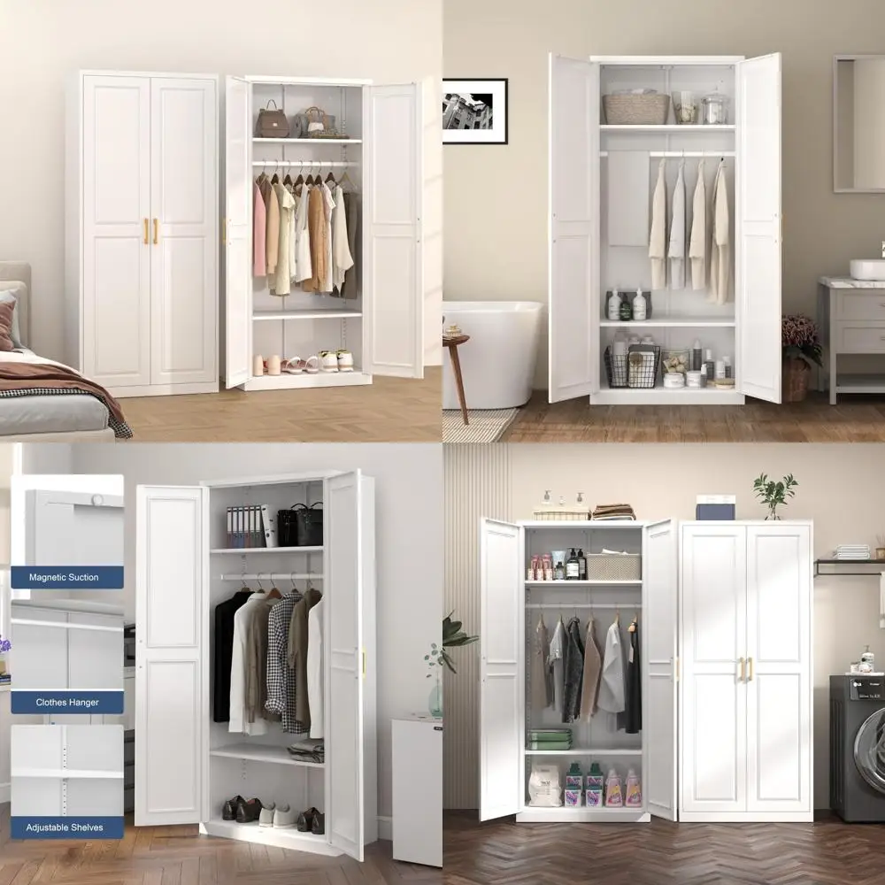 Adjustable Shelf Metal Wardrobe Closet with Hanging Rod and Doors for Clothes Storage Solutions