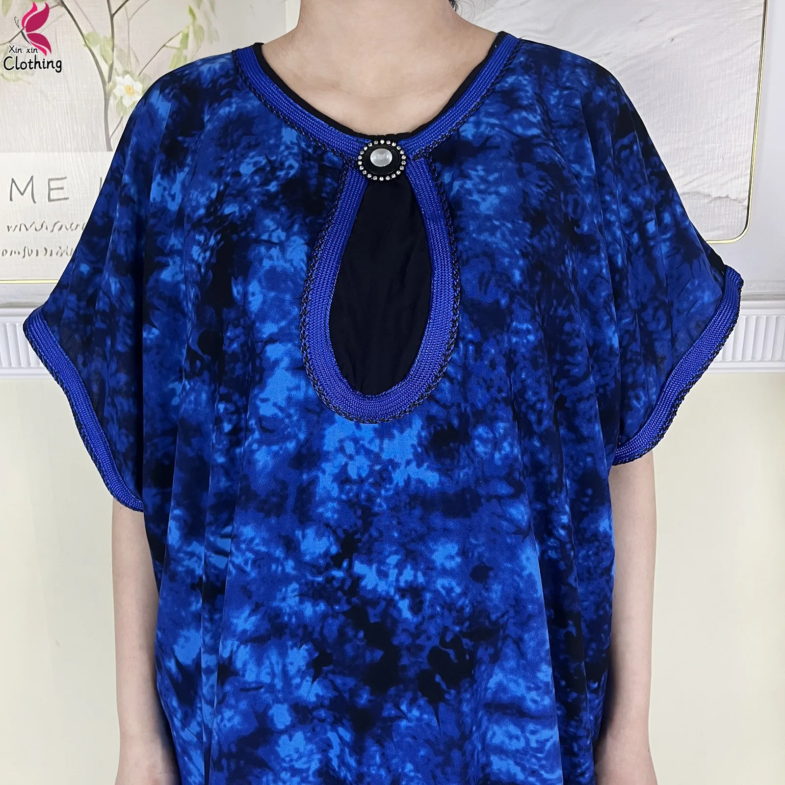 Nouveau Abayas musulmanes mode femmes robe en coton été à manches courtes cravate-teint imprimé africain caftan ample Femme Abaya avec écharpe