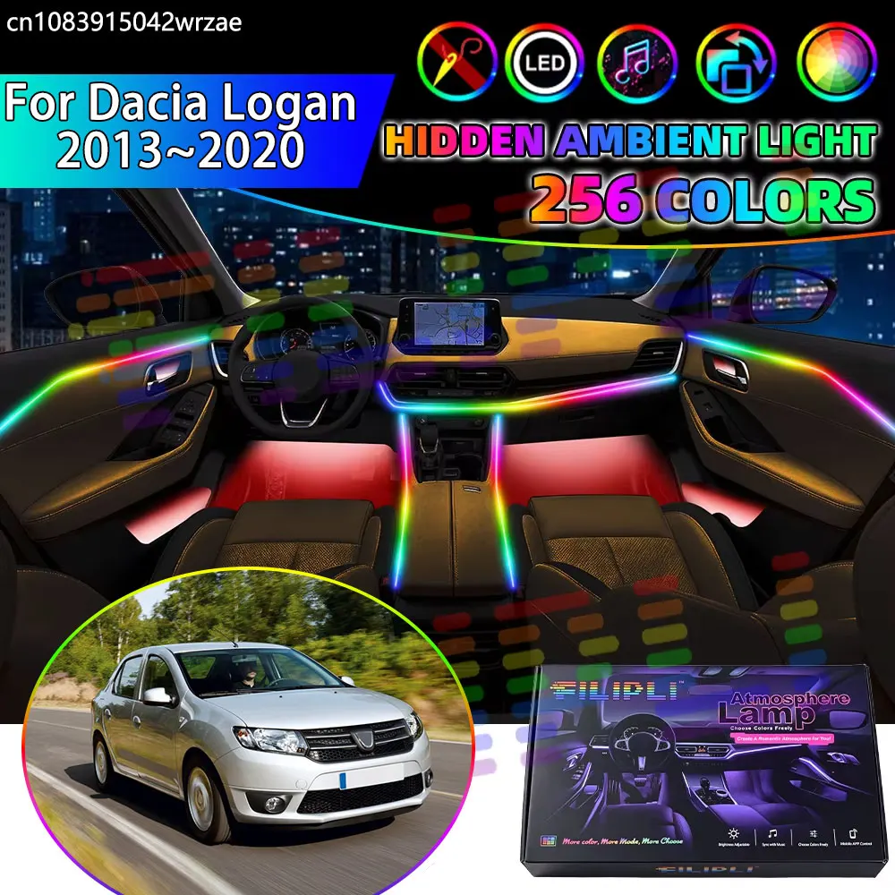 For Dacia Logan 2013~2020 MK2 2th L52 K52 RGB Car Interior Ambient Lights Strips Breathing Lighting Kit App Control LED strips