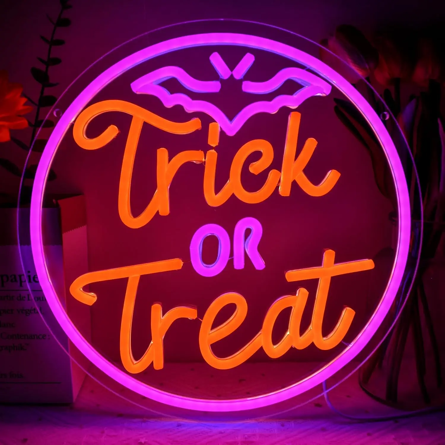 Trick Or Treat Neon Sign Led Neon Light For Halloween Party Bedroom Home Bar Backdrop Dorm Spooky Theme Holiday Decor Gift