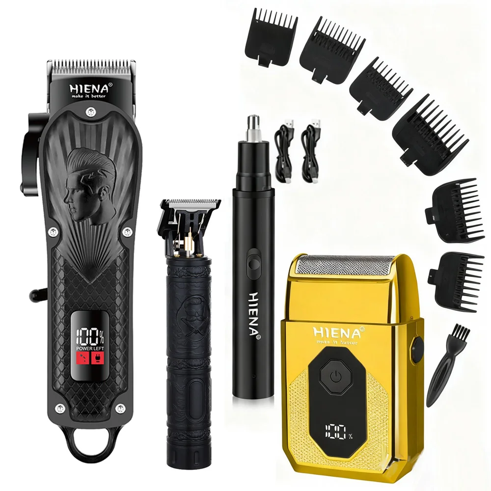 

4 set Men Grooming Kit LCD Display USB Rechargeable Hair Clipper Beard Trimmer Nose Trimmer T-Blade Shaver Gift for Dad