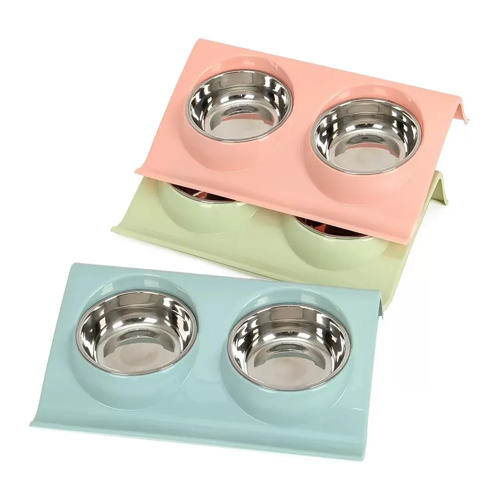 Pet Bowls Dog Food Water Feeder Stainless Steel Pet Double Bowl Small Dog Accessories Cat Puppy Feeding Supplies