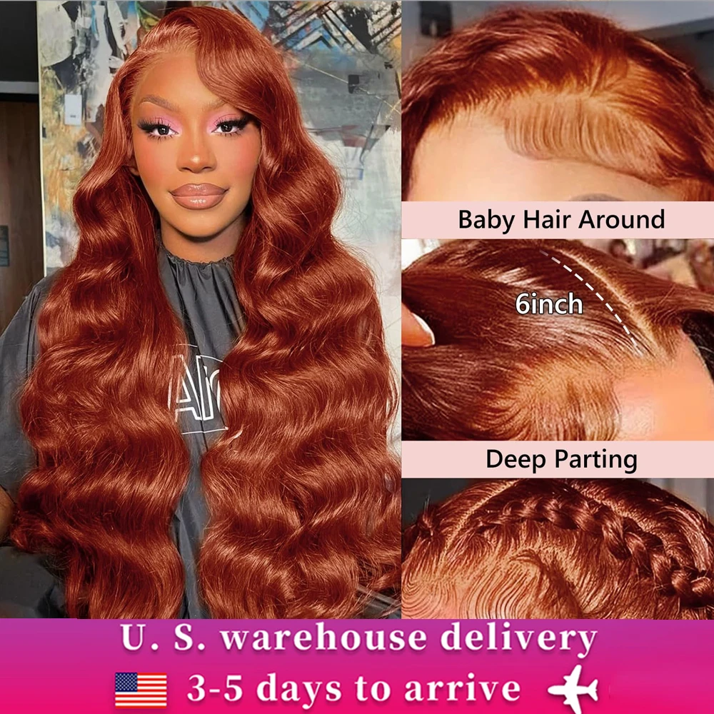 180% Density 13x4 Lace Front Wigs Human Hair Pre Plucked 14x4 Ginger Orange HD Transparent Body Wave Lace Front Wigs For Women