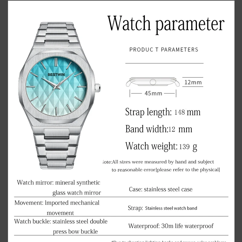 BESTWIN 983 التدرج شخصية موضة ساعة رجالي الفولاذ المقاوم للصدأ مقاوم للماء ساعات كوارتز للرجل Relojes Para Hombres