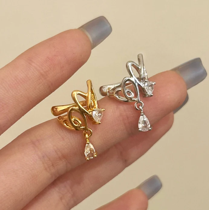 

PONYKISS Tibetan Silver 18K Gold Plated Zircon Geometric Clip Earrings for Women Trendy Fashion Jewelry Irregular Accessories