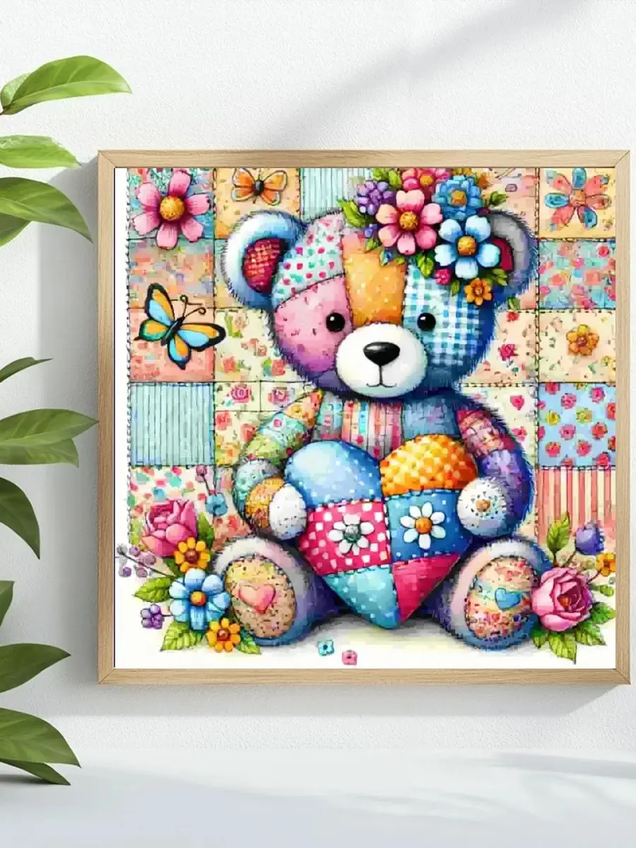 1 Stück 40x40 cm/15,74 Zoll Kreuzstich-Set mit Bärenmotiv, DIY-Set 11CT/14CT, Wanddekoration als Geschenkzubehör – Detail 1