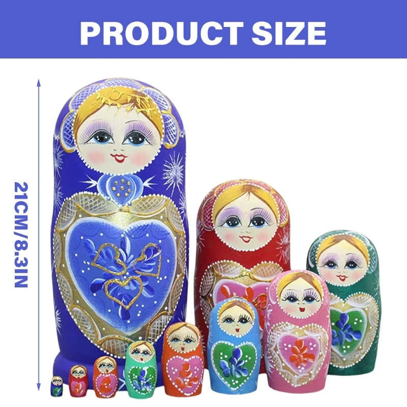 10 Lớp Matryoshka Búp bê làm tổ kiểu Nga Trẻ Lễ hội đồ chơi xếp chồng Trang trí nhà