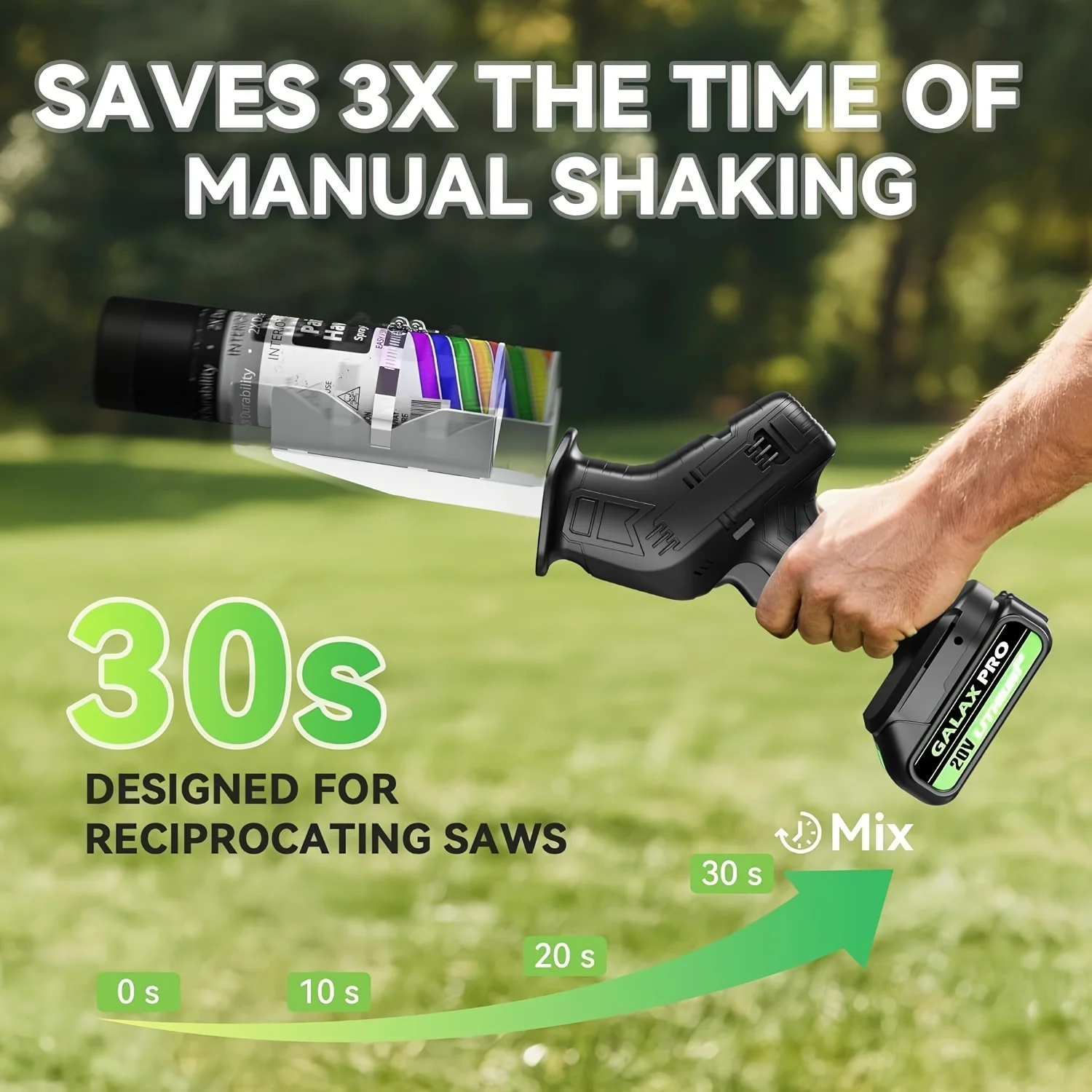 Reciprocating Saw Paint Can Mixer, DIY Lover Design, One-Button Adjustment, Stainless Steel, Fits 2-3 Inch Paint Cans