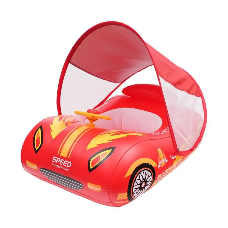 Baby Pool Float พร้อม Sun Canopy-Inflatable ทารกว่ายน้ําลอยความปลอดภัย Anti-Roll Seat เทรนเนอร์ว่ายน้ําสําหรับเด็ก