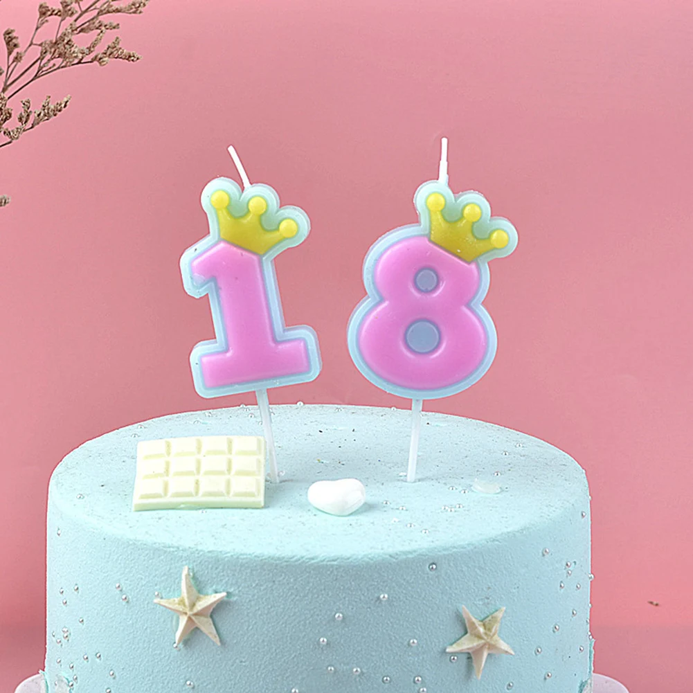 1 Pcs Cute Candy Color Happy Birthday Number Candles 0-9 For Kids Adult Girls Birthday Party Crown Candles Cake 2022 New