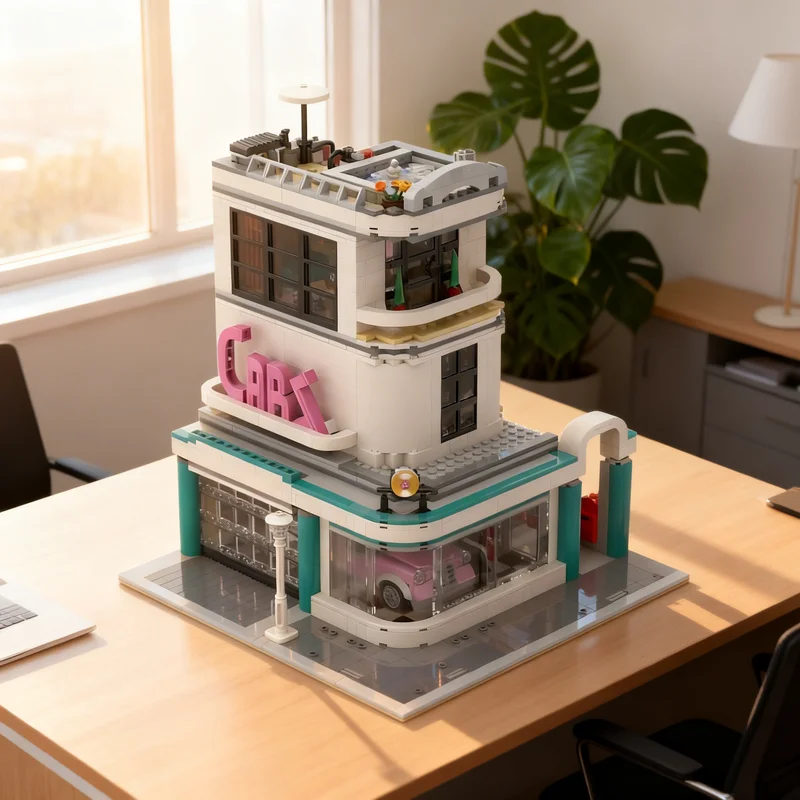 

2019pcs MOC Car Dealership Downtown Diner Modular Streetscape Model Building blocks Architecture toy Christmas gifts Brick Kids