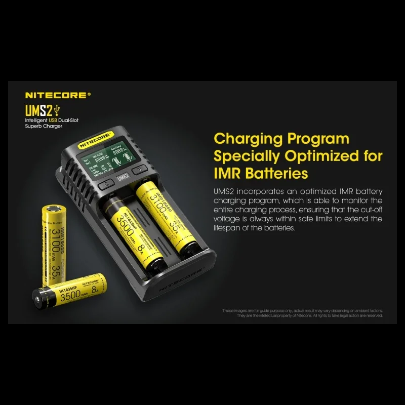 NITECORE UMS2 USB Dual-slot Intelligent Battery Charger + NITECORE 21700 Li-ion Rechargeable battery NL2150 5000mAh 3.6V 18Wh