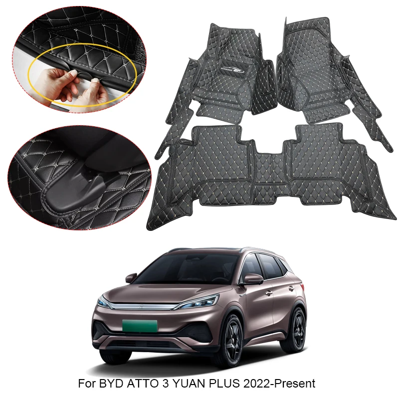 3D Full Surround Car Floor Mat For BYD ATTO 3 YUAN PLUS 2022-2025 Protect Liner Foot Pads Carpet PU Leather Waterproof Accessory