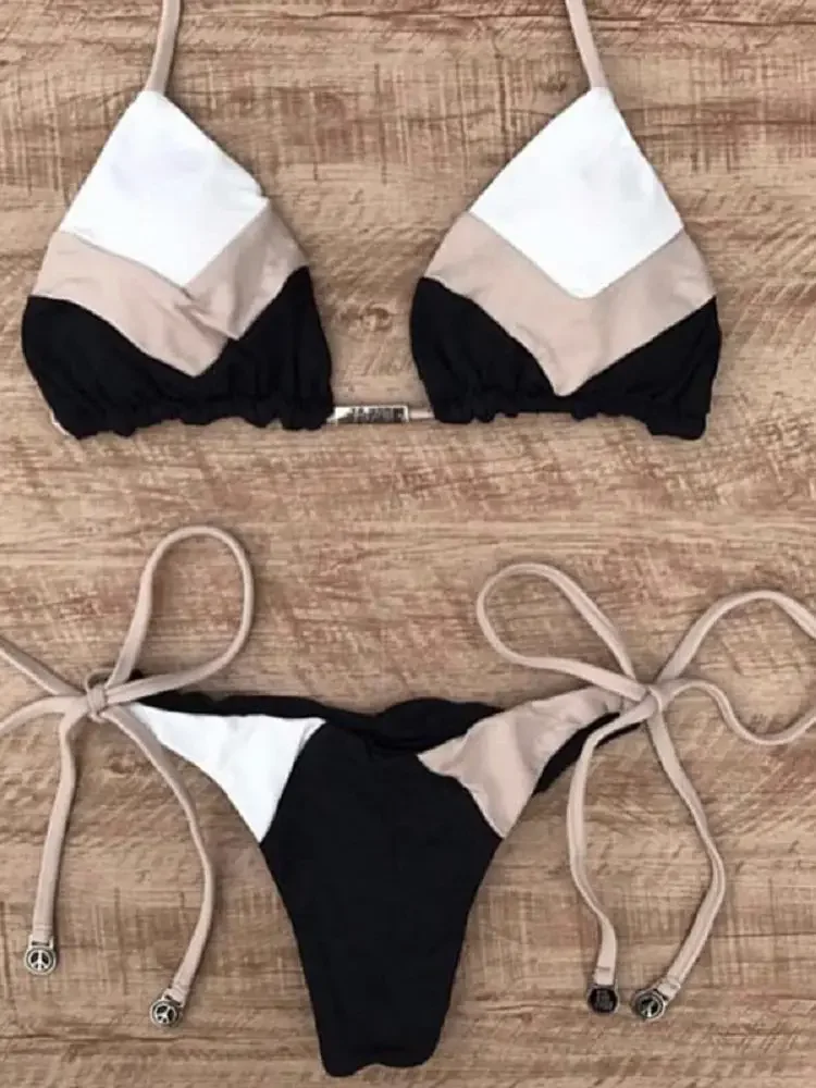 

Sexy Halter Swimsuit Women Thong Micro Bikini Push Up 2025 Brazilian Bikini Tropical Plant Print Swimwear String Mini Swimsuit