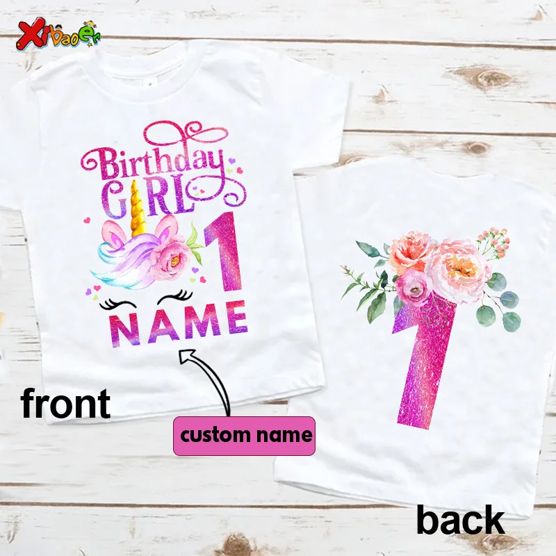 Unicorn Birthday Shirt for Girls Summer Custom Name Clothes Children Personalized Name Birthday Shirt for Teen Girls 10th Years