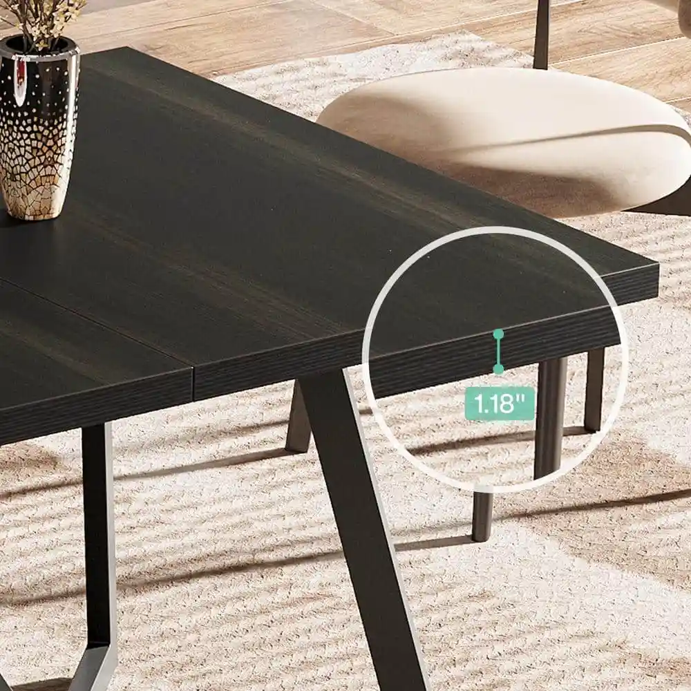 Bois noir rectangulaire moderne 70,86 po. Tables de cuisine W à 4 pieds, table à manger pour 6-8 places