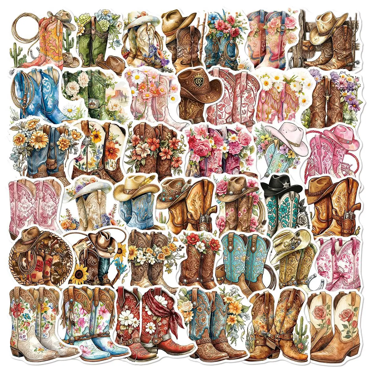 

50PCS Cartoon Cowboy Boot Stickers Fun Graffiti Waterproof Decals Toys for Laptop Guitar Scrapbook Waterproof Phone Case Gifts
