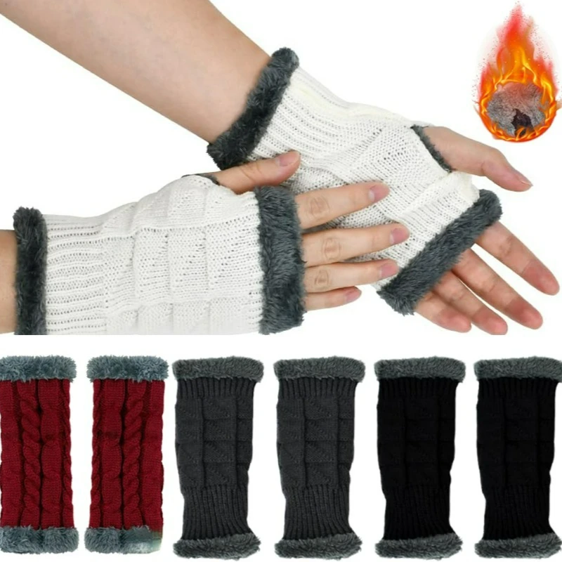 

Winter Fingerless Gloves Thermal Fleece Lined Knitted Wrist Warmers for Cold Weather Outdoor Activities Accessories Unisex Glove