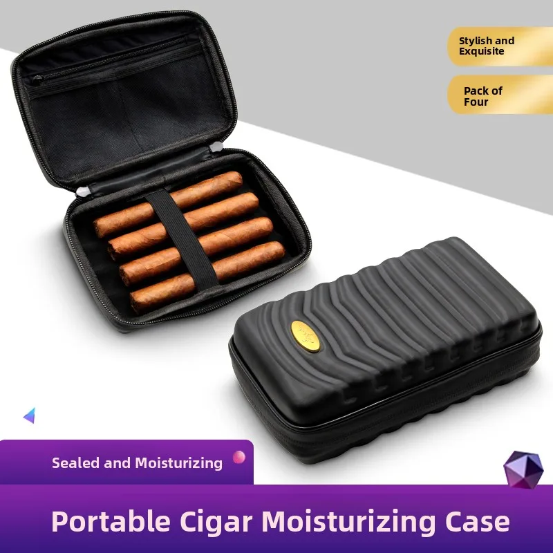 lafuli-cigar-accessories-portable-four-pack-cigar-case-black-moisture-proof-box-travel-business-trip-cigar-holder-set