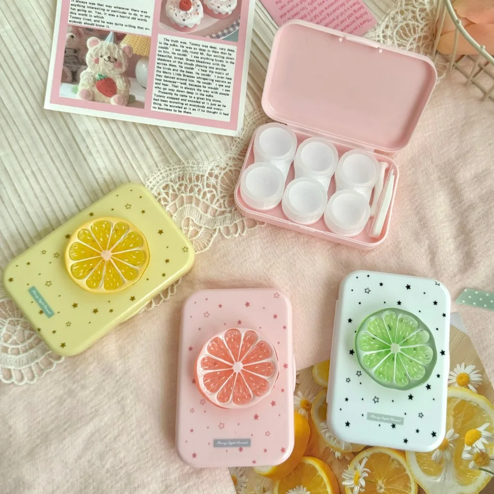 Portable Cartoon Fruit Contact Lens Case 3-Pack Cute Lens Care Kit Companion Box Colored Contact Lens Case for Women Girls
