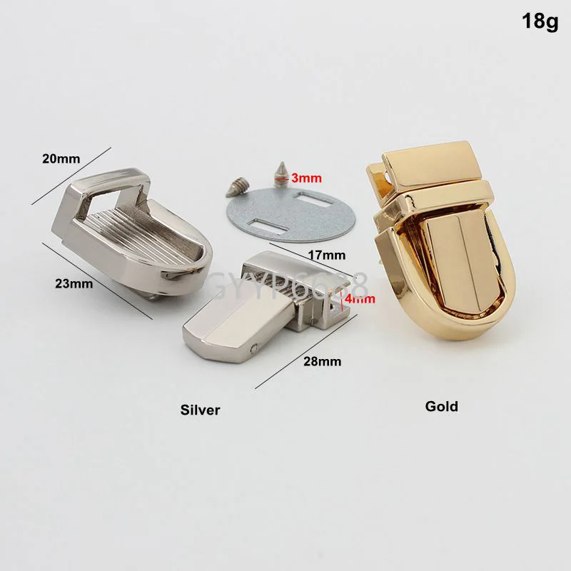 1-5-20 sets 3 colors Iron material small tongue shape push lock for leather bag chain purse press locks bag accessories