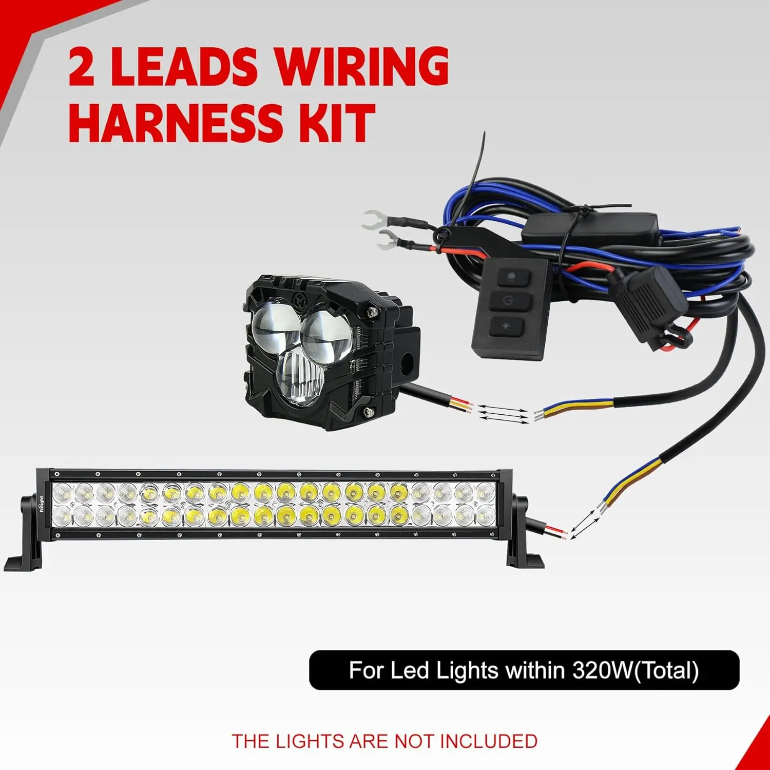 Light Bar Wiring Harness Kit with Remote Control,5 Modes&3 On/Off Switch,18 AWG Protective Blade Fuse-2 Leads for 12V Vehicle