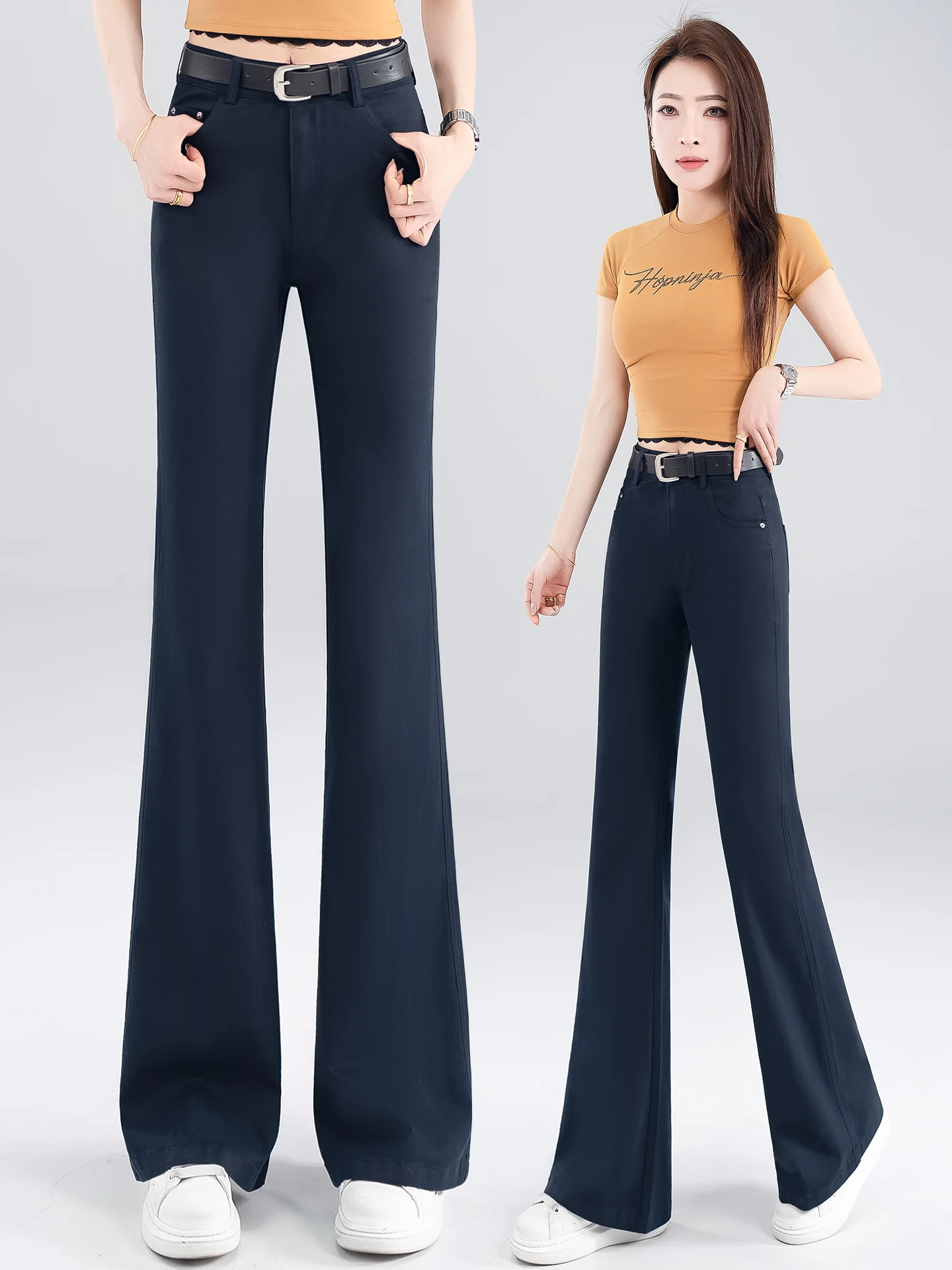 

High Waist Bell Bottom Jeans Women Summer Thin New Style 2026 Slim Fit Nine Point Flared Pants Casual Cotton Blend